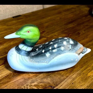 VTG Porcelain Duck Decoy Figurine Hand Painted Green Head Gray Home decor